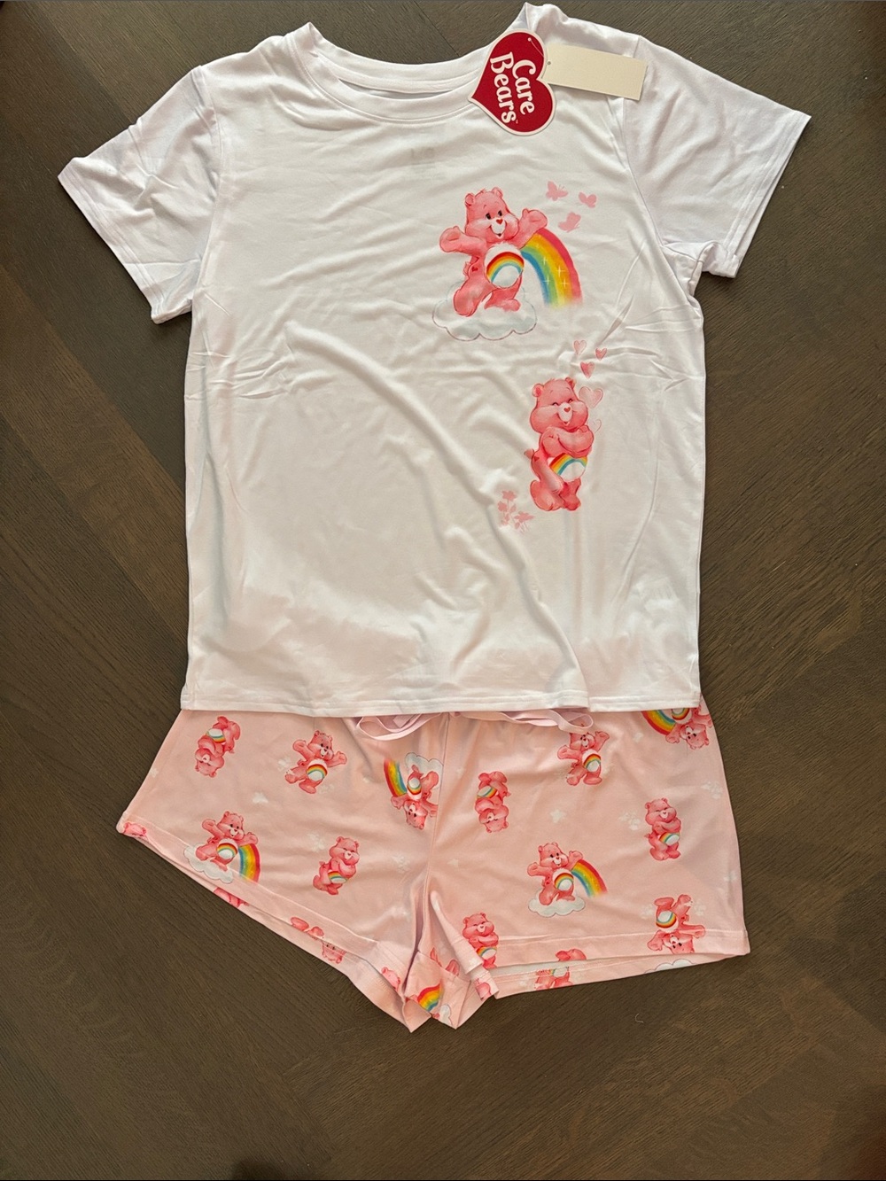 Care Bears White & Pink Rainbow Short Pajama Set